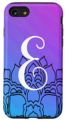 iPhone SE (2020) / 7 / 8 Letter E Monogram With Black Mandala Blue Purple Gradient Case