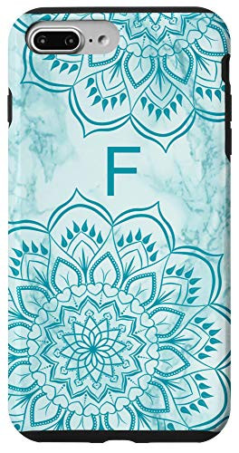 iPhone 7 Plus/8 Plus Letter F Initial Monogram Mandala-Marble Print Teal Blue Case