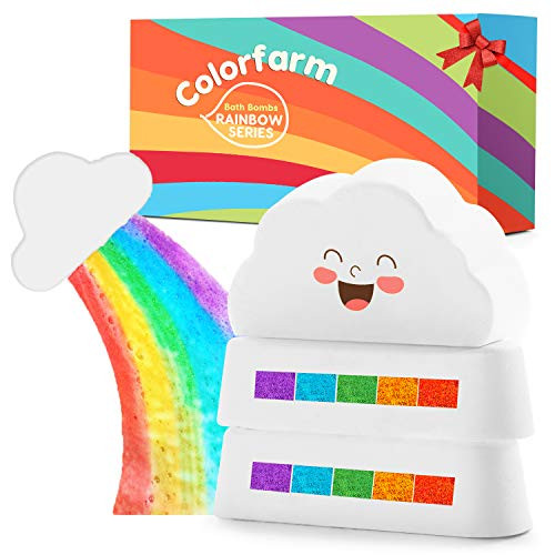 Rainbow Bath Bomb Gift Set-3pcs Cloud Bath Bombs with Fizzy Rainbow Bubbles and Rich in Essential Oil,Sea Salt,Great for Birthday,Gifts