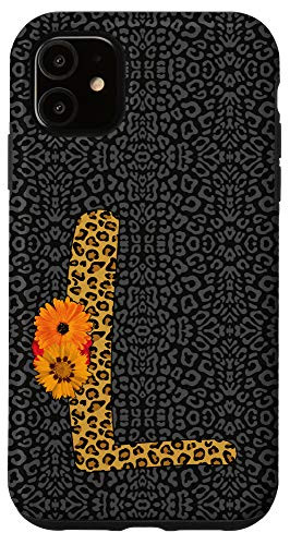 iPhone 11 Cute Letter L Leopard Cheetah Animal With Sunflowers Pattern Case