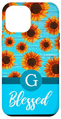 iPhone 12 Pro Max Letter G Initial Monogram Sunflowers-Blessed Inspirational Case