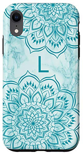 iPhone XR Letter L Initial Monogram Mandala-Marble Print Teal Blue Case