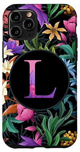 iPhone 11 Pro Girly Gift Tropical Flower Capital Monogram L Initial Letter Case