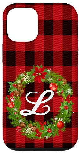 iPhone 12/12 Pro Letter L Initial Buffalo Red Plaid Monogram Christmas Gift Case