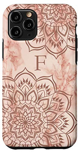 iPhone 11 Pro Letter F Initial Monogram Mandala-Marble Print Rose-Gold Case
