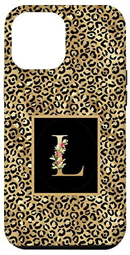 iPhone 12 Pro Max Modern Monogram Initial Letter L Leopard Animal Pattern Case