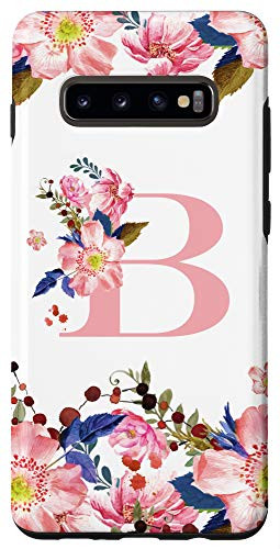 Galaxy S10Plus Flower Pattern Watercolor Floral Monogram Initial Letter B Case