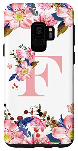 Galaxy S9 Flower Pattern Watercolor Floral Monogram Initial Letter F Case