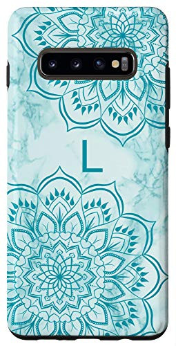 Galaxy S10Plus Letter L Initial Monogram Mandala-Marble Print Teal Blue Case