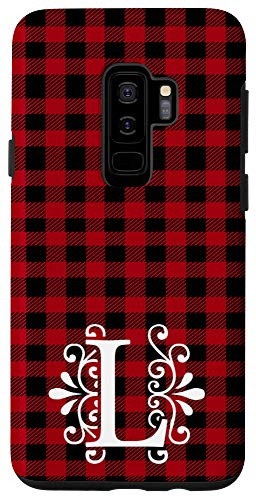 Galaxy S9Plus Red and Black Buffalo Plaid Monogram Letter L Initial Gift Case