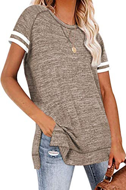 cordat Womens Tops Striped Short Sleeve Round Neck T Shirts Side Split Tunic cordat Womens Tops Striped Short Sleeve Round Neck T Shirts Side Split Tunic