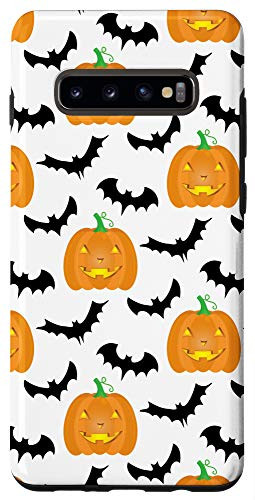 Galaxy S10Plus Halloween Design Cell Case Bat  and  Pumpkin Pattern Orange B and W Case