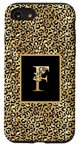iPhone SE (2020) / 7 / 8 Modern Monogram Initial Letter F Leopard Animal Pattern Case