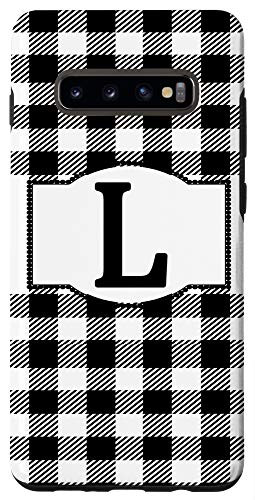 Galaxy S10Plus Black and White Buffalo Plaid Monogram Letter L Initial Gift Case