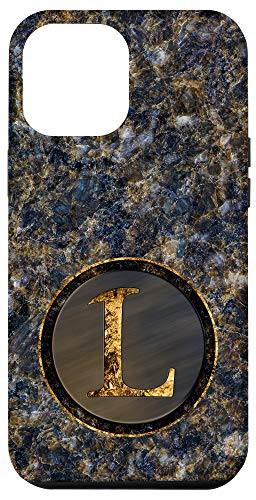 iPhone 12 Pro Max Monogram Initial Letter L Dark Blue Marbling Pattern Case