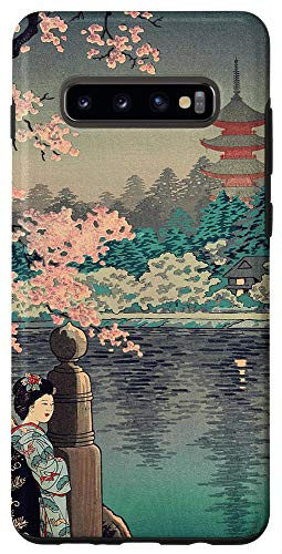 Galaxy S10Plus Temple Garden Woodblock Japan Art Cherry Blossom Japan Case