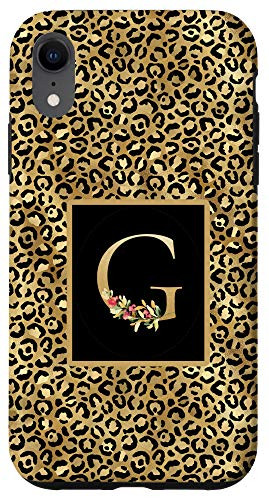 iPhone XR Modern Monogram Initial Letter G Leopard Animal Pattern Case