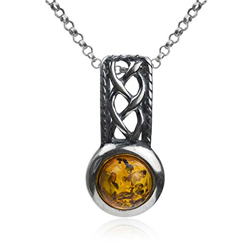 Amber Sterling Silver Celtic Pendant Necklace Chain 18" Amber Sterling Silver Celtic Pendant Necklace Chain 18"