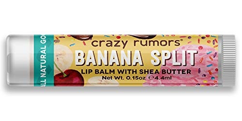 Crazy Rumors Banana Split Lip Balm. 100 percent Natural, Vegan, Plant-Based, Made in USA.