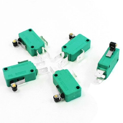 Aexit 5 Pcs Control electrical AC 250V 16A SPDT 3 Terminals Short Hinge Roller Lever Limit Micro Switch Green