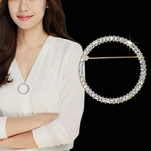CHDHALTD Simple Round Brooch Crystal Brooches Pins Fashion Round Rhinestone Alloy Brooch Pin Sweater Scarves Lapel Pin for Women Men Jewelry Accessories Gifts