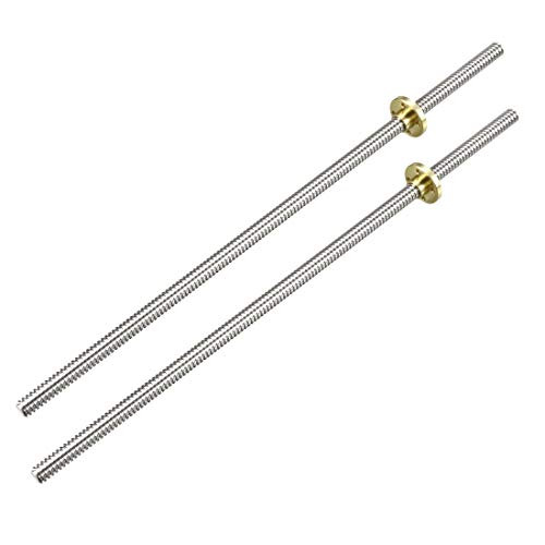 uxcell 2PCS 300mm T8 OD 8mm Pitch 2mm Lead 4mm Stainless Steel Lead Screw Rod with Copper Nut Acme Thread for 3D Printer Z Axis