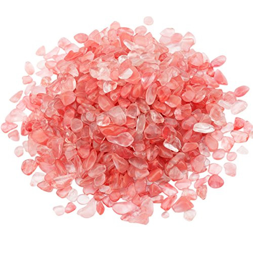 SUNYIK Cherry Quartz Tumbled Chips Stone,Crushed Crystal Quartz Pieces,Irregular Shaped Stones,1pound(About 460 Gram)