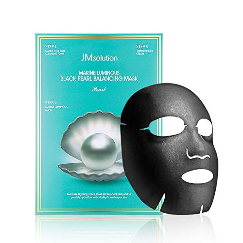 JM Solution Marine Luminous Black Pearl Balancing 3 Steps Facial Mask, Moisturizing Facial Mask, 1 Pack Of 10 PCS