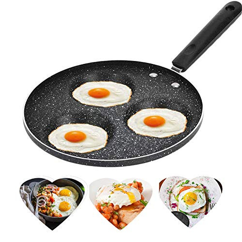 SIEBOLD Egg Frying Pan, Poached Egg Maker,22cm Pancake Pan With 3 Holes,Multi Egg Frying Pan Fried, Non-Stick Round Frying Pan, Eggs Pancake Steak Ham Cooking Pan