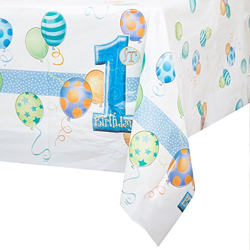 Blue 1st Birthday Plastic Tablecloth, 84" x 54"