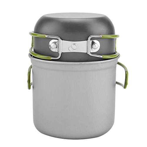 Zerodis Portable Outdoor Cookware 2Pcs/Set Aluminum Pot Pan with Carrying Mesh Bag Camp Stove for Camping Hiking Backpack Picnic