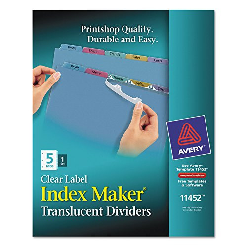 Avery 11452 Index Maker Print  and  Apply Clear Label Plastic Dividers, 5-Tab, Letter