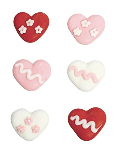 Assorted Sugar Hears Cake and Cupcake Toppers - Pack of 12
