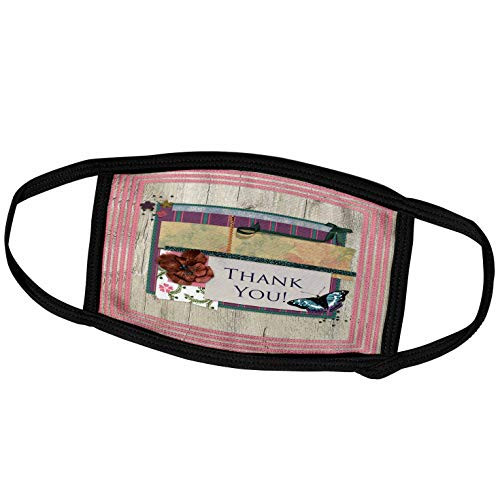3dRose Thank You, Butterfly, Flowers, Bow on Wood Look, Rick Rack, Pink. - Face Covers (fc_254532_3)