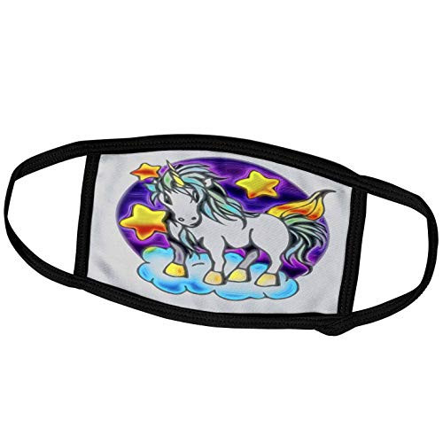 3dRose Dooni Designs Fantasy Designs - Cute Unicorn On A Cloud with Stars Digital Glow Effects - Face Masks (fm_116361_1)