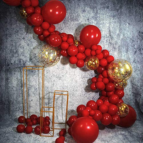 Macaron Red Balloon Arch Garland Kit-Red Balloon Gold Sequin Balloon 133Pcs for Birthday,Gender Reveal,Baby Shower,Wedding,Graduation,Christmas and Holiday Party Decoration.