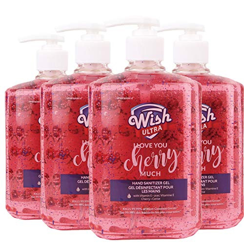 Wish Hand Sanitizer Advance Pump (Pack of 4) Vitamin E (Cherry Merlot, 16.9oz)