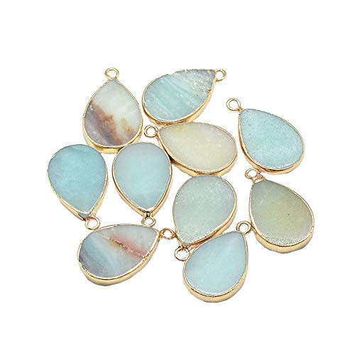 arricraft 20PCS Drop Beads Pendants, Rock Charms, Gemstone Pendants with Golden Iron Findings, Amazonite Pendants for Necklace Jewelry Making-Pale Turquoise