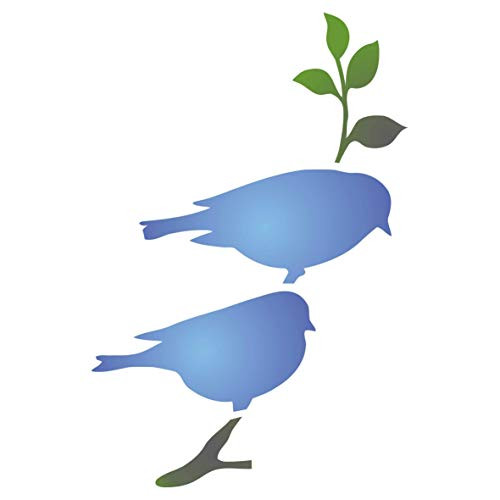 Birds on a Twig Stencil, 6 x 8.5 inch (L) - Birds Branch Silhouette Bird Stencils Template for Painting