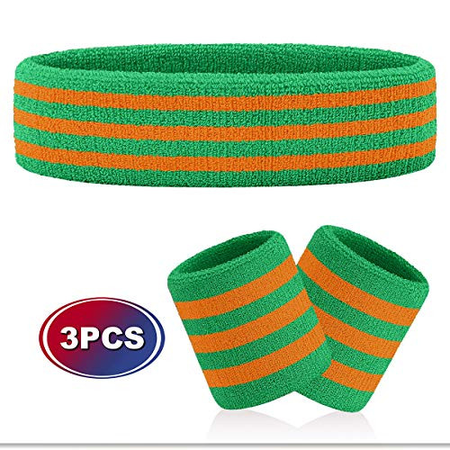 Hoter Sweatband Set Sports Headband Wristband Set Sweatbands Terry Cloth Wristband Athletic Exercise Basketball Wrist Sweatband and Headbands Moisture Wicking Sweat Absorbing Head Band