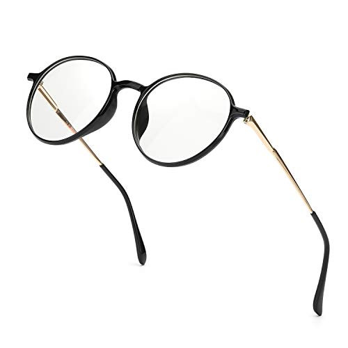 MuJaJa Blue Light Blocking Glasses, Vintage Retro Round Anti Eyestrain  and  UV Glare Lightweight Computer Game Reading/TV/Phone Glasses for Women Men (Black Retro Round Frame)