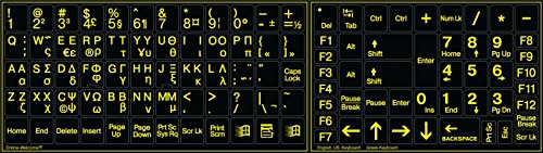 Glowing Fluorescent Greek English US Keyboard Sticker Black Non-Transparent