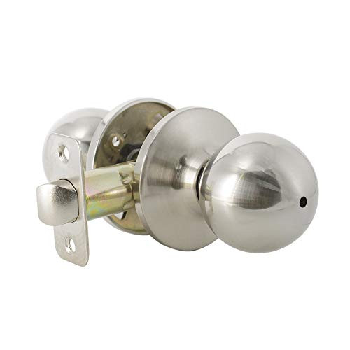 Knobelite 1 Pack Satin Nickel Door Knob Hardware Keyless Privacy Door Knobset Interior Door Handle for Bedroom/Bathroom/Storage Round Ball Room Door Lock Without Keys