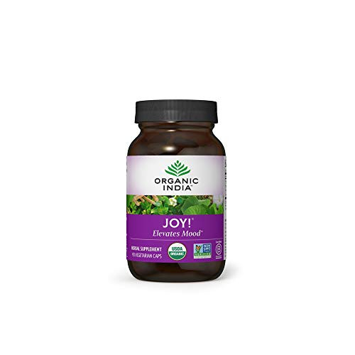Organic India Joy Herbal Supplement - Elevates Mood, Immune Support, Promotes Memory  and  Concentration, Vegan, Gluten-Free, Kosher, USDA Certified Organic, Non-GMO, Calming - 90 Capsules