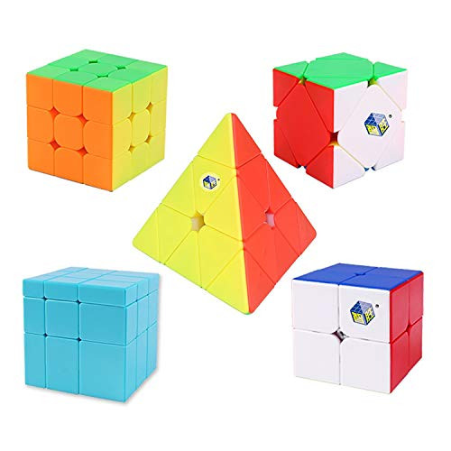 Speed Cube Set, Ahyuan Professional 5 Pack Magic Cube Bundle 2X2 and 3x3 Pyramid Cube Bundle Megaminx Skew Cube Smooth Sticker Cubes Collection Puzzles Toy for Child and Adults