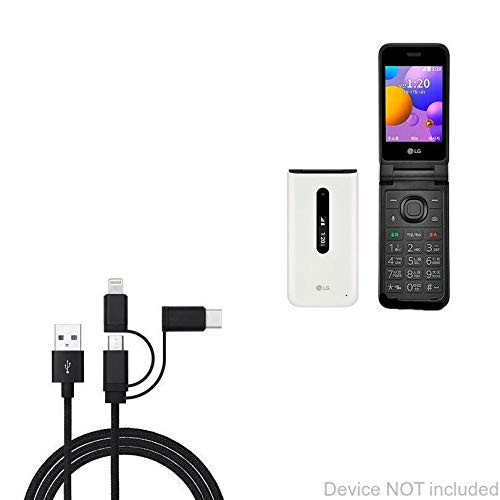 BoxWave Cable for LG Folder 2 -AllCharge 3-in-1 Cable- for LG Folder 2 - Jet Black