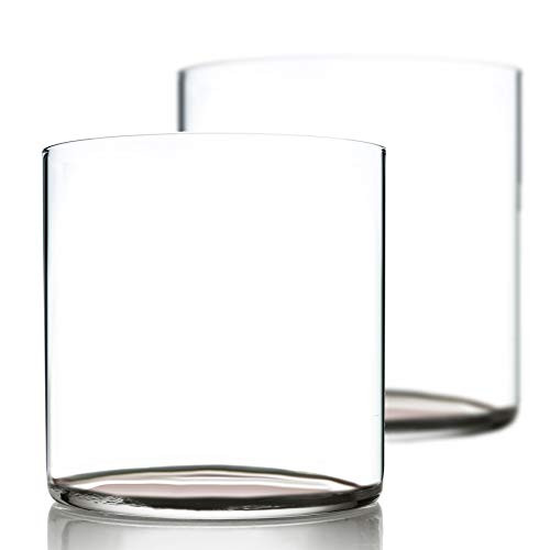 Ultra Thin Cocktail Glasses 12-ounce Double Old Fashioned Whiskey Rocks Glasses - Bar Glass Set for use as Mixed Drink Glass - Bourbon Tumblers, or Minimalist H20 Water Drinking Glass - (2)