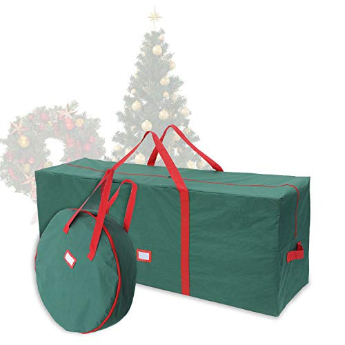 48" Christmas Tree Storage Bag Set with 30" Christmas Wreath Storage Bag Fits up to 7.5 ft Disassembled Artificial Christmas Tree, Durable Waterproof Material with Carry Handles and Zippered Closure