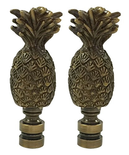 Royal Designs Trendy Resort Pineapple 3" Lamp Finial for Lamp Shade, Antique Brass - Set of 2