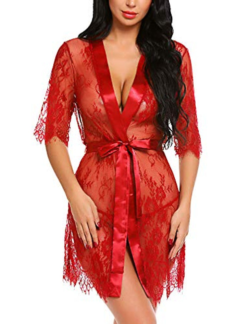Avidlove Sexy Lace Robe Kimono Mesh Nightgown Lace Chemise Babydoll Lingerie Set Avidlove Sexy Lace Robe Kimono Mesh Nightgown Lace Chemise Babydoll Lingerie Set